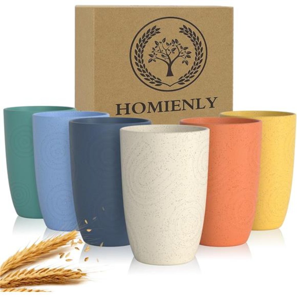 Homienly Drinking Glasses Premium Wheat Straw Unbreakable Cups - Set Of 6